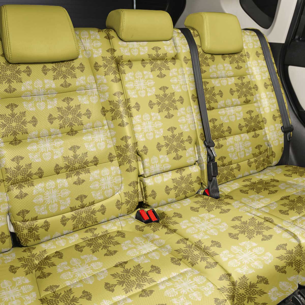 Yellow Hawaiian Quilt Back Car Seat Cover Hawaii Pineapple Monstera Palaka Motifs - Polynesian Pride