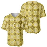 Yellow Hawaiian Quilt Baseball Jersey Hawaii Pineapple Monstera Palaka Motifs - Polynesian Pride