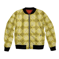 Yellow Hawaiian Quilt Bomber Jacket Hawaii Pineapple Monstera Palaka Motifs - Polynesian Pride