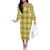 Yellow Hawaiian Quilt Off The Shoulder Long Sleeve Dress Hawaii Pineapple Monstera Palaka Motifs - Polynesian Pride