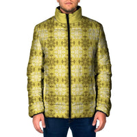 Yellow Hawaiian Quilt Padded Jacket Hawaii Pineapple Monstera Palaka Motifs - Polynesian Pride