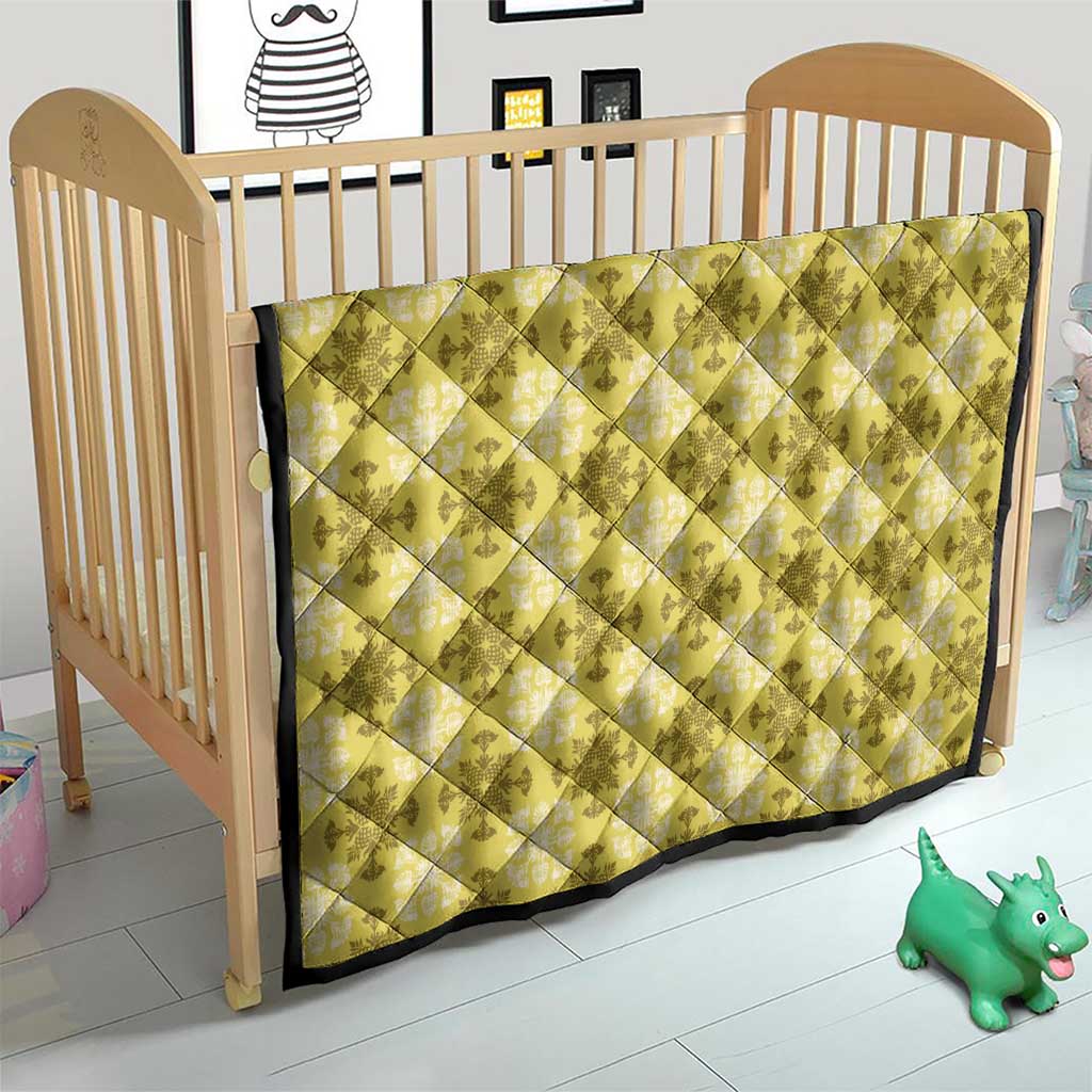 Yellow Hawaiian Quilt Quilt Hawaii Pineapple Monstera Palaka Motifs - Polynesian Pride