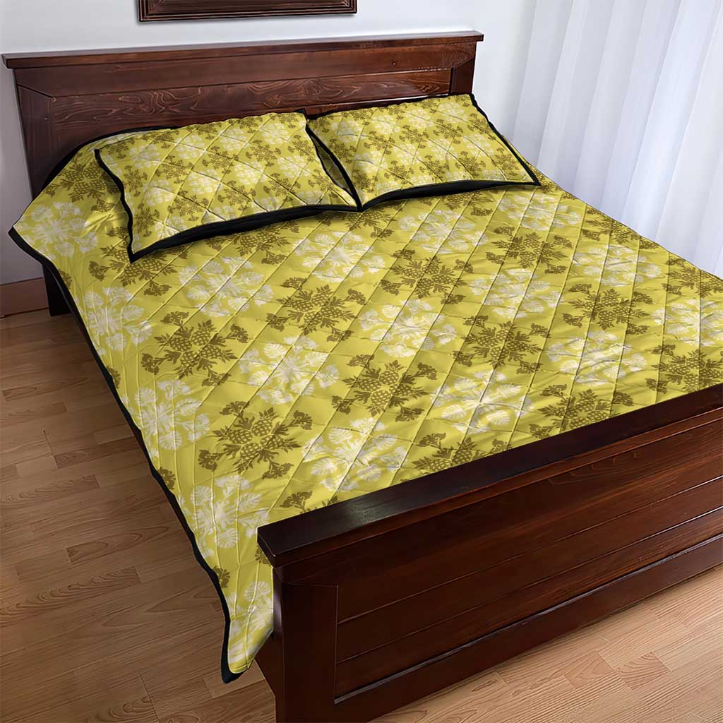 Yellow Hawaiian Quilt Quilt Bed Set Hawaii Pineapple Monstera Palaka Motifs - Polynesian Pride