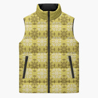 Yellow Hawaiian Quilt Sleeveless Puffer Jacket Hawaii Pineapple Monstera Palaka Motifs - Polynesian Pride