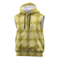 Yellow Hawaiian Quilt Sleeveless Zip Hoodie Hawaii Pineapple Monstera Palaka Motifs - Polynesian Pride
