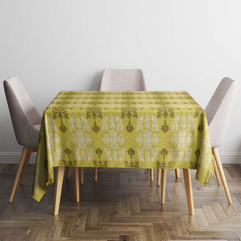 Yellow Hawaiian Quilt Tablecloth Hawaii Pineapple Monstera Palaka Motifs - Polynesian Pride