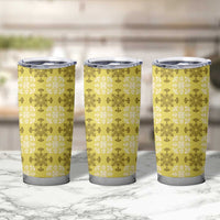 Yellow Hawaiian Quilt Tumbler Cup Hawaii Pineapple Monstera Palaka Motifs - Polynesian Pride