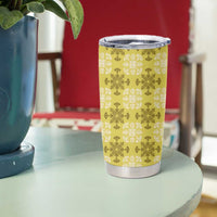 Yellow Hawaiian Quilt Tumbler Cup Hawaii Pineapple Monstera Palaka Motifs - Polynesian Pride