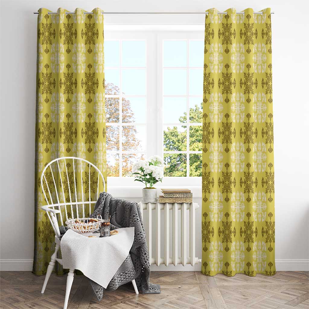 Yellow Hawaiian Quilt Window Curtain Hawaii Pineapple Monstera Palaka Motifs - Polynesian Pride