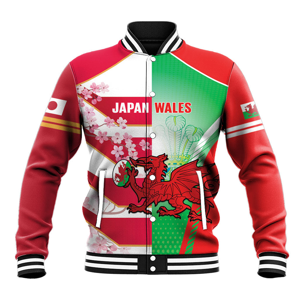 Japan and Wales Rugby Custom Baseball Jacket Brave Blossoms Welsh Dragon Together LT14 Unisex Red - Polynesian Pride