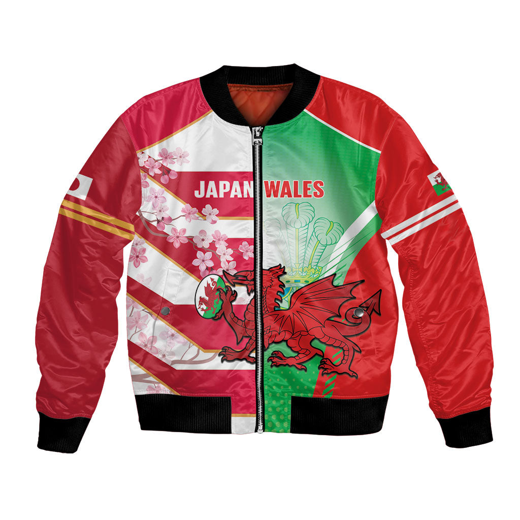 Japan and Wales Rugby Custom Bomber Jacket Brave Blossoms Welsh Dragon Together