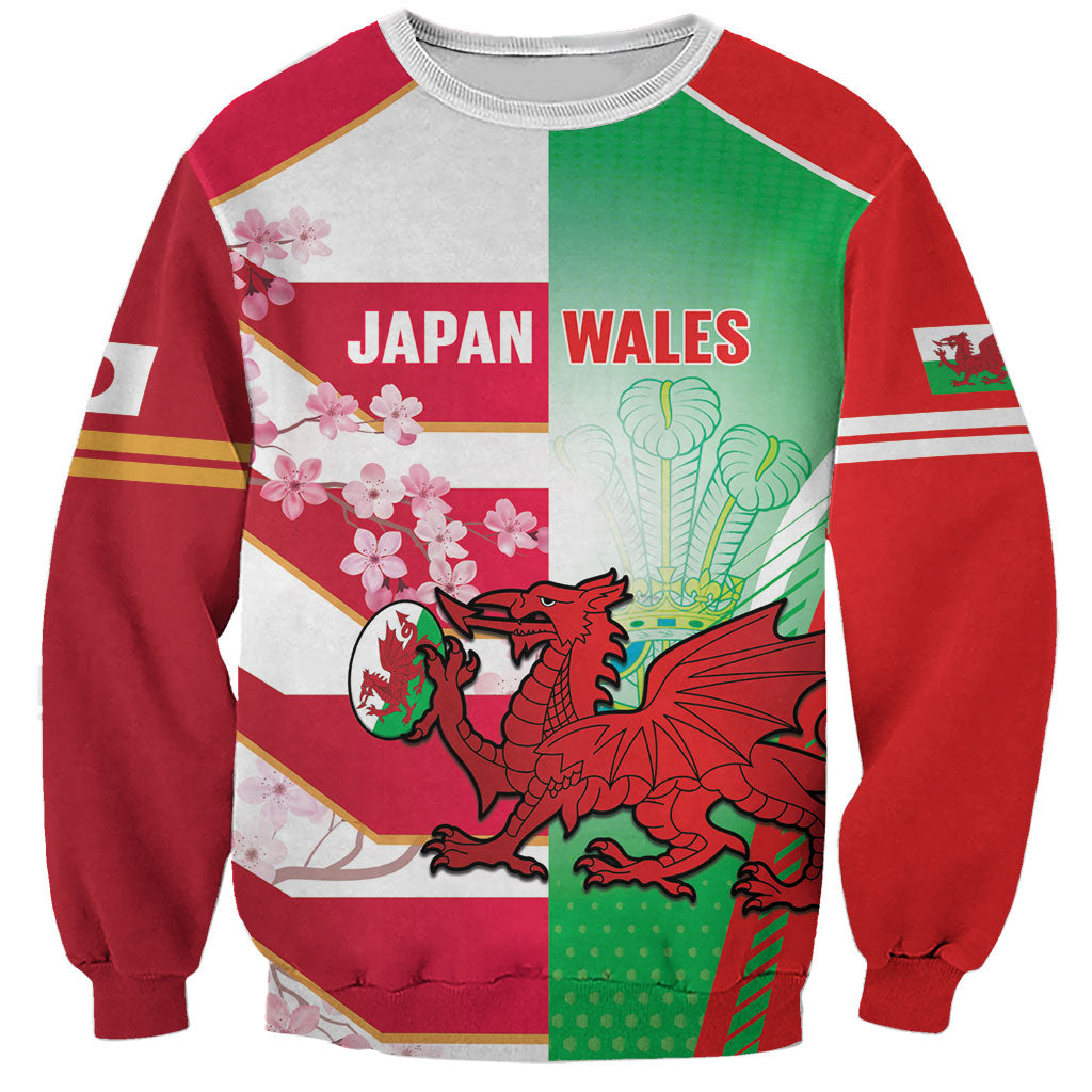 Japan and Wales Rugby Custom Sweatshirt Brave Blossoms Welsh Dragon Together LT14 Unisex Red - Polynesian Pride