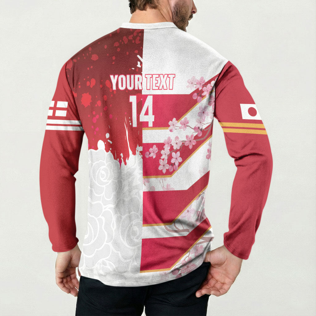 Japan and England Rugby Custom Button Sweatshirt Brave Blossoms Red Roses Together LT14 - Polynesian Pride
