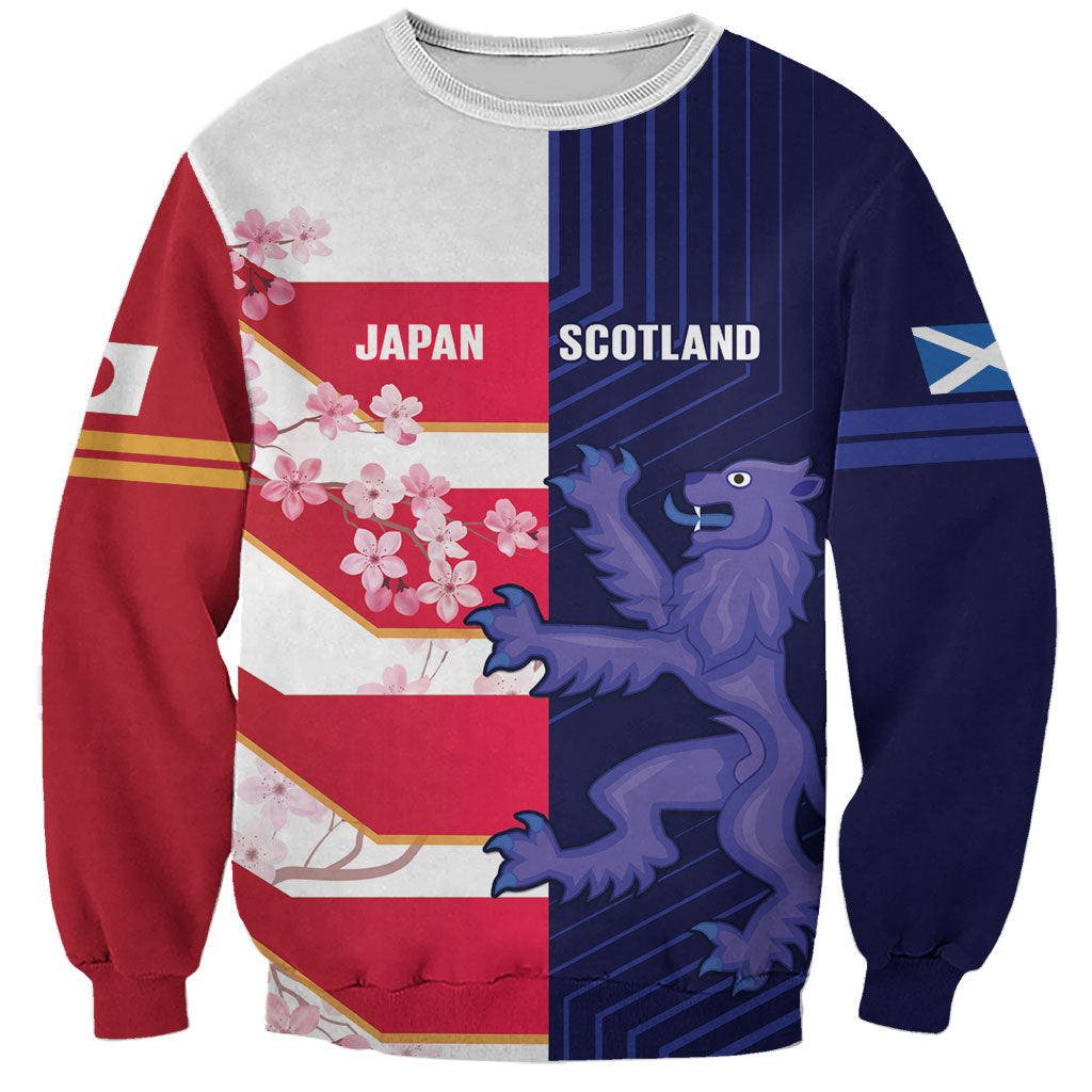 Japan and Scotland Rugby Custom Sweatshirt Brave Blossoms Scottish Thistle Together LT14 Unisex Multicolor - Polynesian Pride