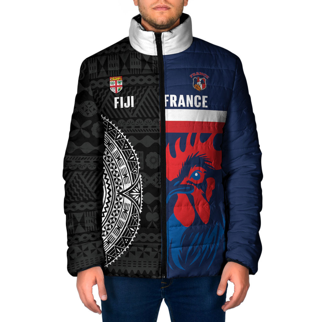Fiji and France Rugby Custom Padded Jacket Flying Fijian Les Bleus Together LT14 Men Multicolor - Polynesian Pride