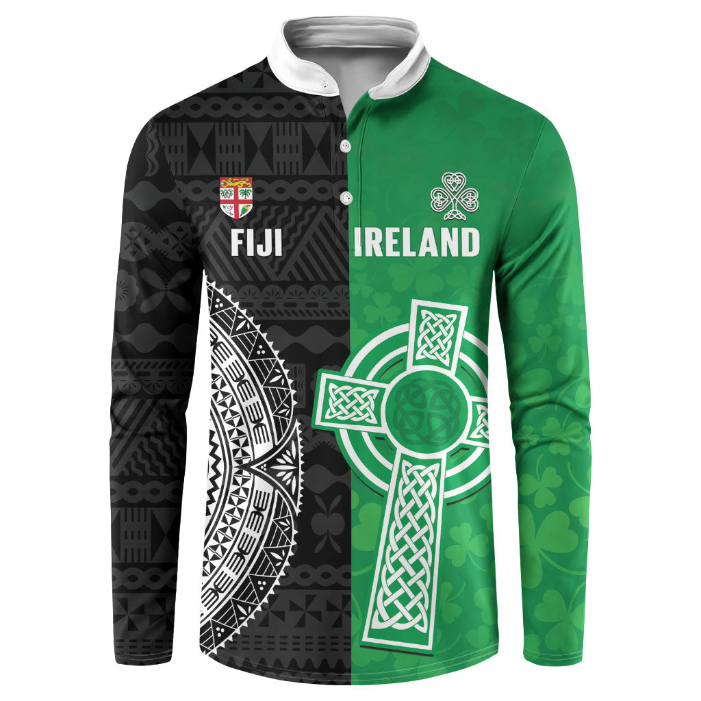 Fiji and Ireland Rugby Custom Button Sweatshirt Flying Fijian Irish Shamrocks Together