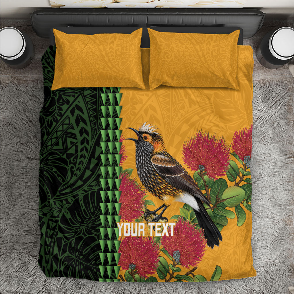 Personalized Hawaii Akohekohe Ohia Lehua Bedding Set Crested Honeycreeper Kakau Hawaiian Pattern LT14 Orange - Polynesian Pride