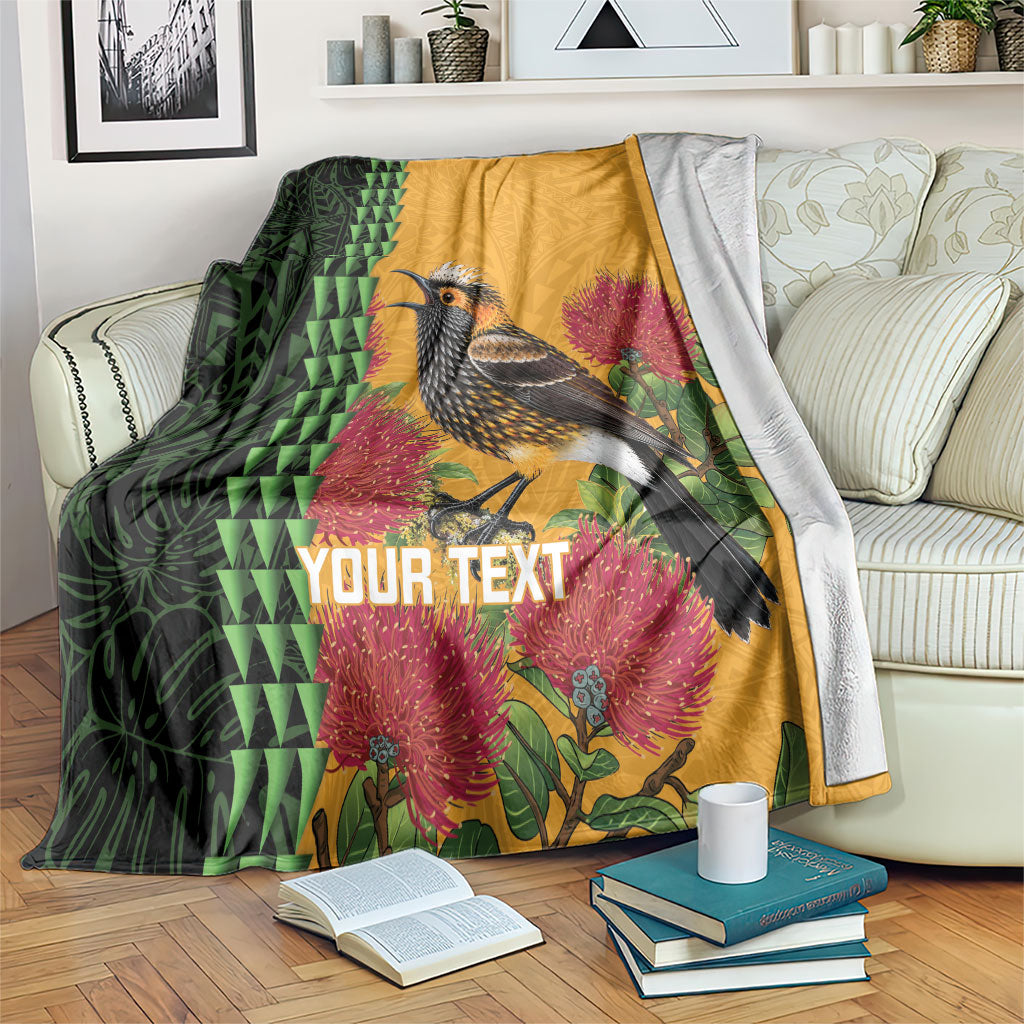 Personalized Hawaii Akohekohe Ohia Lehua Blanket Crested Honeycreeper Kakau Hawaiian Pattern LT14 Orange - Polynesian Pride