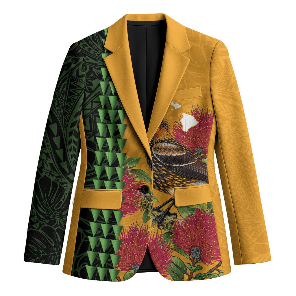 Personalized Hawaii Akohekohe Ohia Lehua Blazer Crested Honeycreeper Kakau Hawaiian Pattern