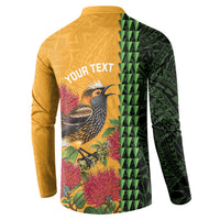 Personalized Hawaii Akohekohe Ohia Lehua Button Sweatshirt Crested Honeycreeper Kakau Hawaiian Pattern LT14 - Polynesian Pride