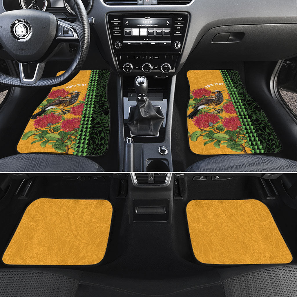Personalized Hawaii Akohekohe Ohia Lehua Car Mats Crested Honeycreeper Kakau Hawaiian Pattern LT14 Set 4pcs Orange - Polynesian Pride