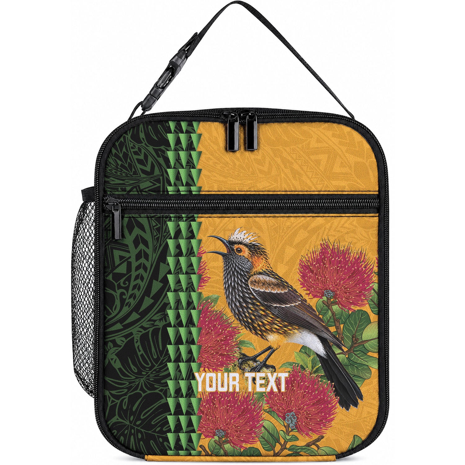 Personalized Hawaii Akohekohe Ohia Lehua Lunch Bag Crested Honeycreeper Kakau Hawaiian Pattern LT14 10.2 × 8.3 × 4.3 inch Orange - Polynesian Pride