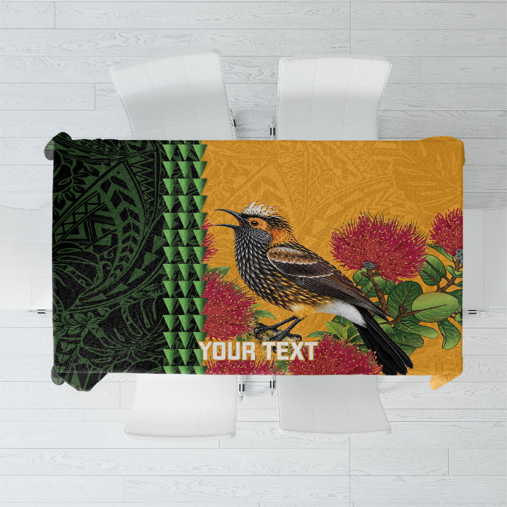 Personalized Hawaii Akohekohe Ohia Lehua Tablecloth Crested Honeycreeper Kakau Hawaiian Pattern