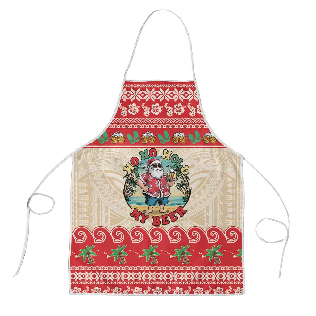 Mele Kalikimaka Hawaii Apron Funny Beer-Loving Santa Hawaiian Tropical LT14 Red - Polynesian Pride