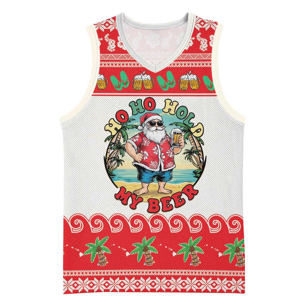 Mele Kalikimaka Hawaii Basketball Jersey Funny Beer-Loving Santa Hawaiian Tropical LT14 Unisex Red - Polynesian Pride