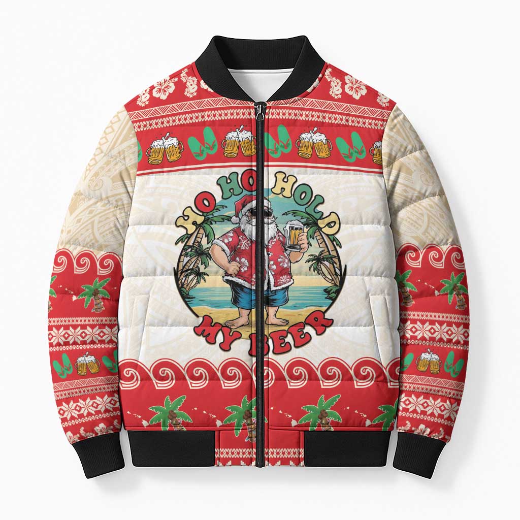 Mele Kalikimaka Hawaii Bomber Puffer Jacket Funny Beer-Loving Santa Hawaiian Tropical LT14 Unisex Red - Polynesian Pride