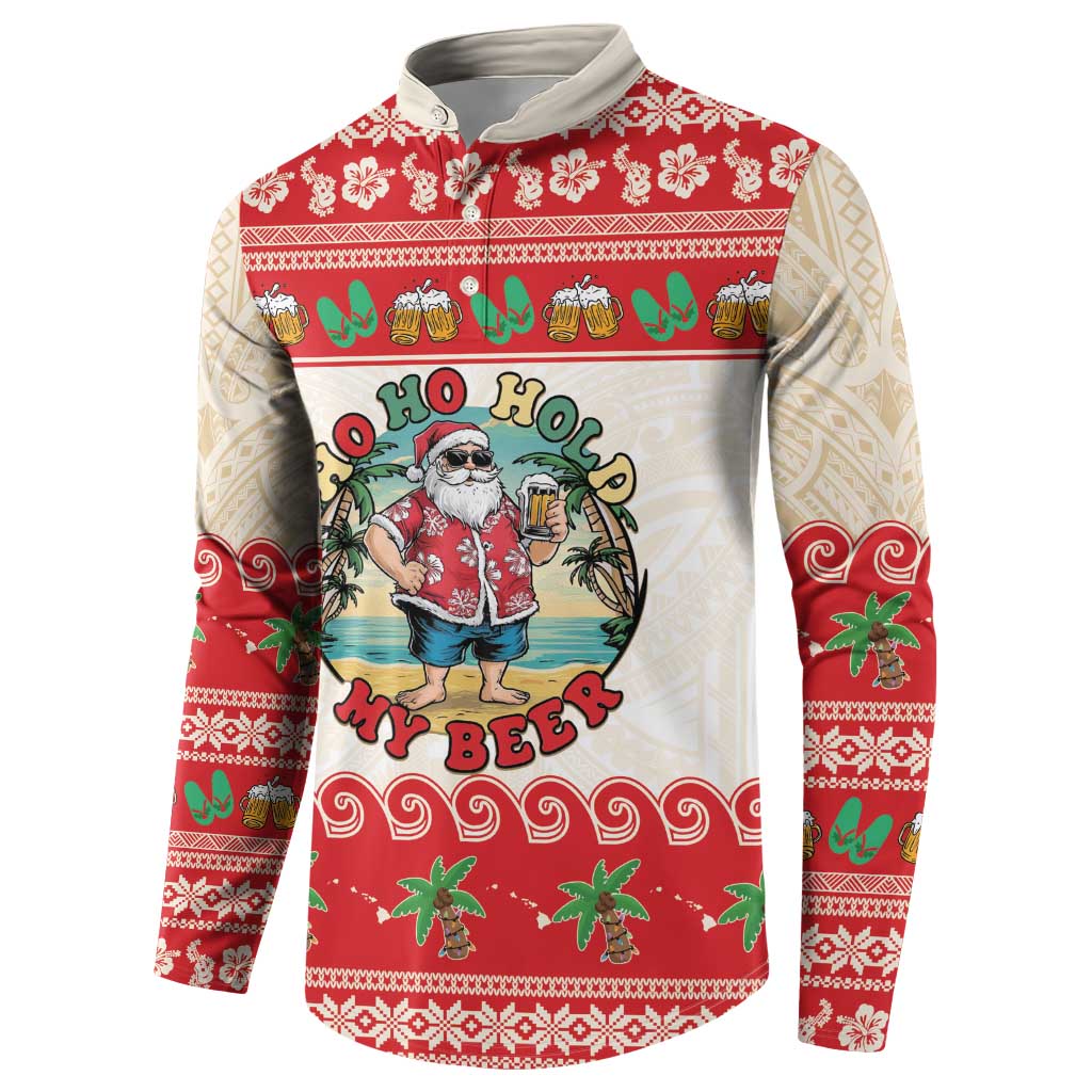 Mele Kalikimaka Hawaii Button Sweatshirt Funny Beer-Loving Santa Hawaiian Tropical LT14 - Polynesian Pride
