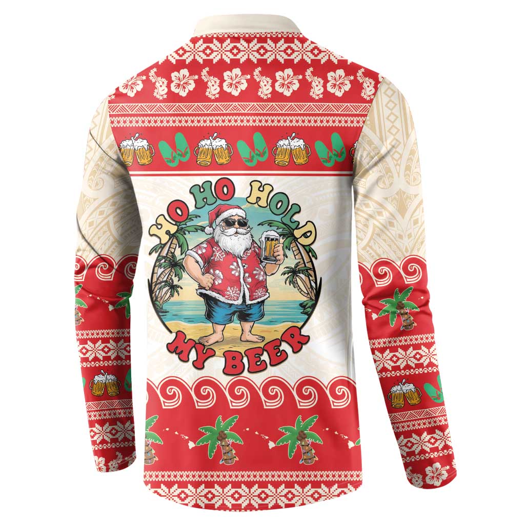 Mele Kalikimaka Hawaii Button Sweatshirt Funny Beer-Loving Santa Hawaiian Tropical LT14 - Polynesian Pride
