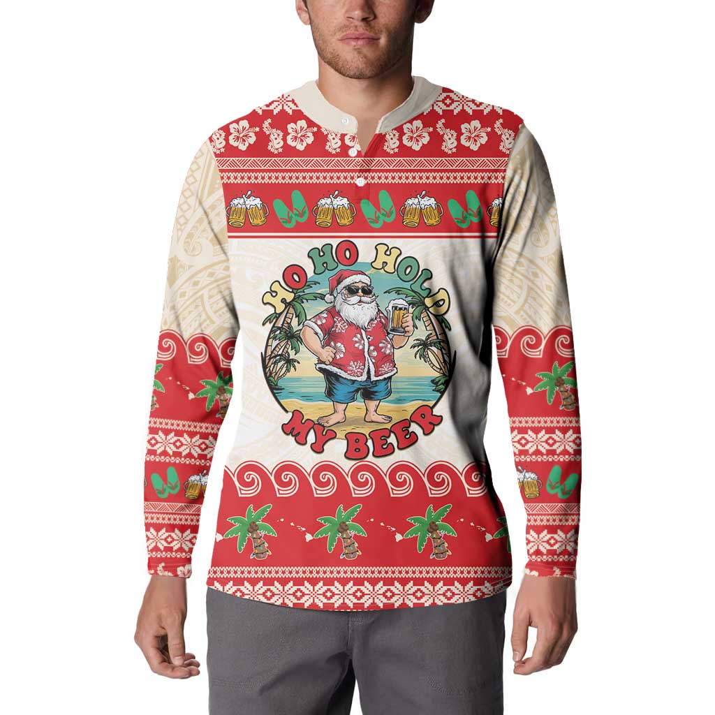 Mele Kalikimaka Hawaii Button Sweatshirt Funny Beer-Loving Santa Hawaiian Tropical LT14 - Polynesian Pride