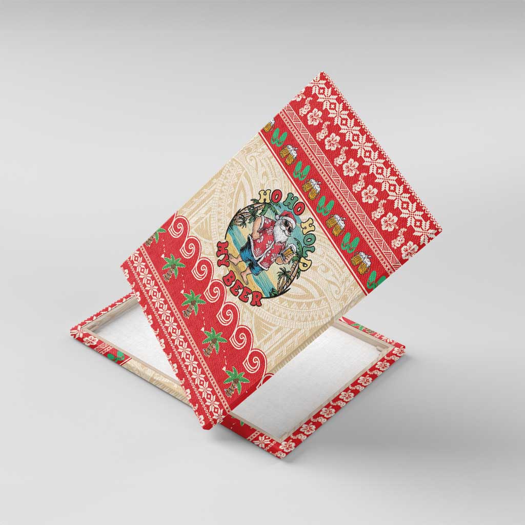 Mele Kalikimaka Hawaii Canvas Wall Art Funny Beer-Loving Santa Hawaiian Tropical LT14 With Frame Red - Polynesian Pride