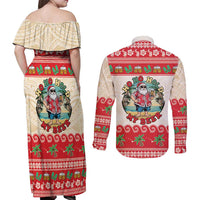 Mele Kalikimaka Hawaii Couples Matching Off Shoulder Maxi Dress and Long Sleeve Button Shirt Funny Beer-Loving Santa Hawaiian Tropical - Polynesian Pride