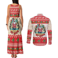 Mele Kalikimaka Hawaii Couples Matching Tank Maxi Dress and Long Sleeve Button Shirt Funny Beer-Loving Santa Hawaiian Tropical - Polynesian Pride
