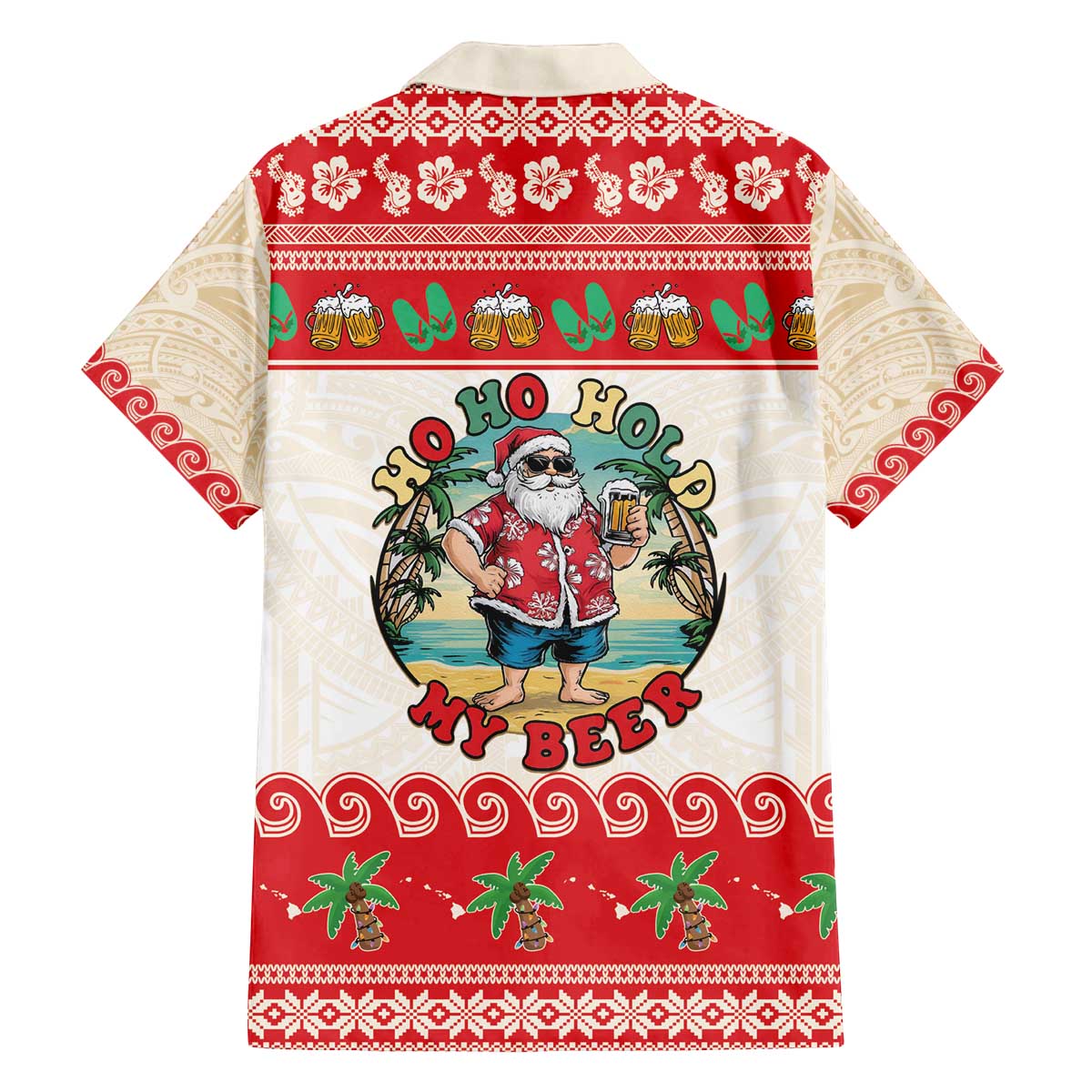 Mele Kalikimaka Hawaii Family Matching Off The Shoulder Long Sleeve Dress and Hawaiian Shirt Funny Beer-Loving Santa Hawaiian Tropical - Polynesian Pride