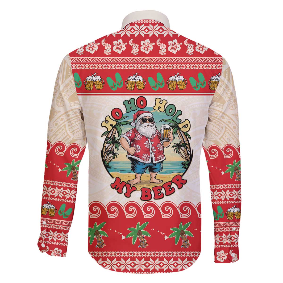 Mele Kalikimaka Hawaii Family Matching Off The Shoulder Long Sleeve Dress and Hawaiian Shirt Funny Beer-Loving Santa Hawaiian Tropical - Polynesian Pride