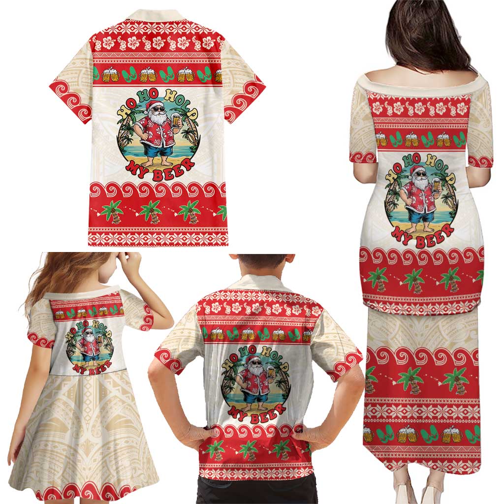 Mele Kalikimaka Hawaii Family Matching Puletasi and Hawaiian Shirt Funny Beer-Loving Santa Hawaiian Tropical - Polynesian Pride