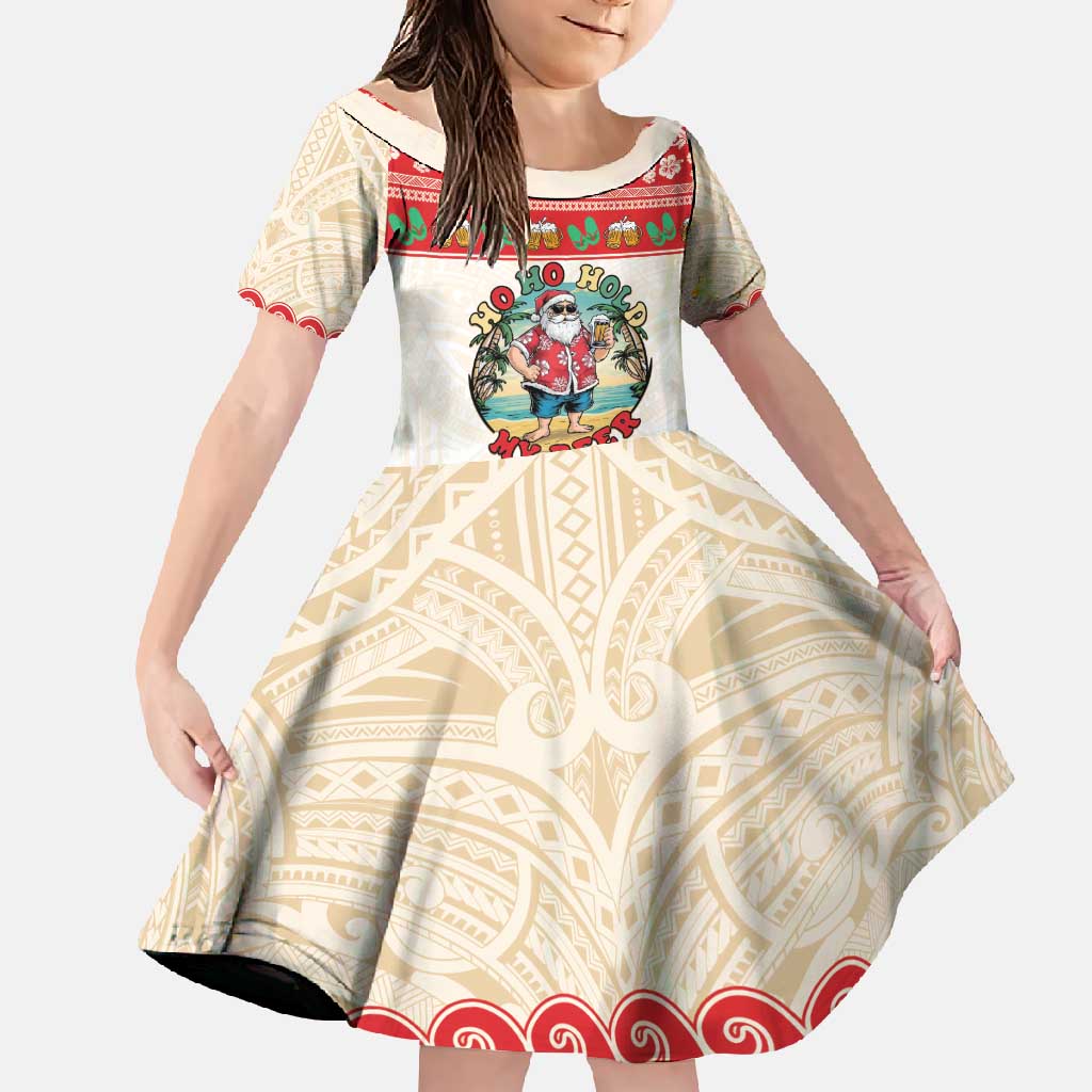 Mele Kalikimaka Hawaii Family Matching Short Sleeve Bodycon Dress and Hawaiian Shirt Funny Beer-Loving Santa Hawaiian Tropical - Polynesian Pride