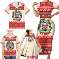Mele Kalikimaka Hawaii Family Matching Short Sleeve Bodycon Dress and Hawaiian Shirt Funny Beer-Loving Santa Hawaiian Tropical - Polynesian Pride
