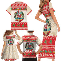 Mele Kalikimaka Hawaii Family Matching Short Sleeve Bodycon Dress and Hawaiian Shirt Funny Beer-Loving Santa Hawaiian Tropical - Polynesian Pride