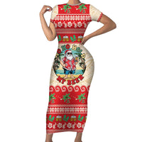 Mele Kalikimaka Hawaii Family Matching Short Sleeve Bodycon Dress and Hawaiian Shirt Funny Beer-Loving Santa Hawaiian Tropical - Polynesian Pride
