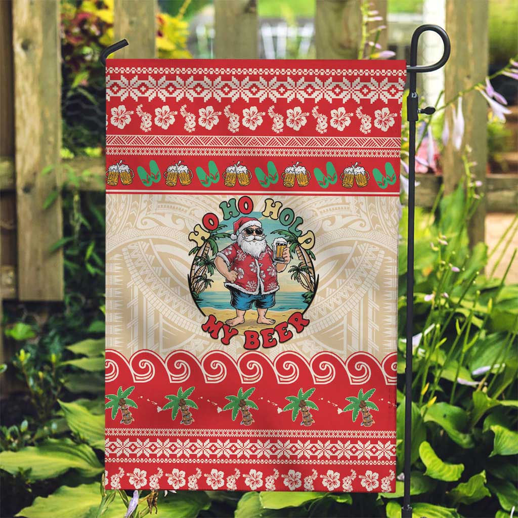 Mele Kalikimaka Hawaii Garden Flag Funny Beer-Loving Santa Hawaiian Tropical - Polynesian Pride