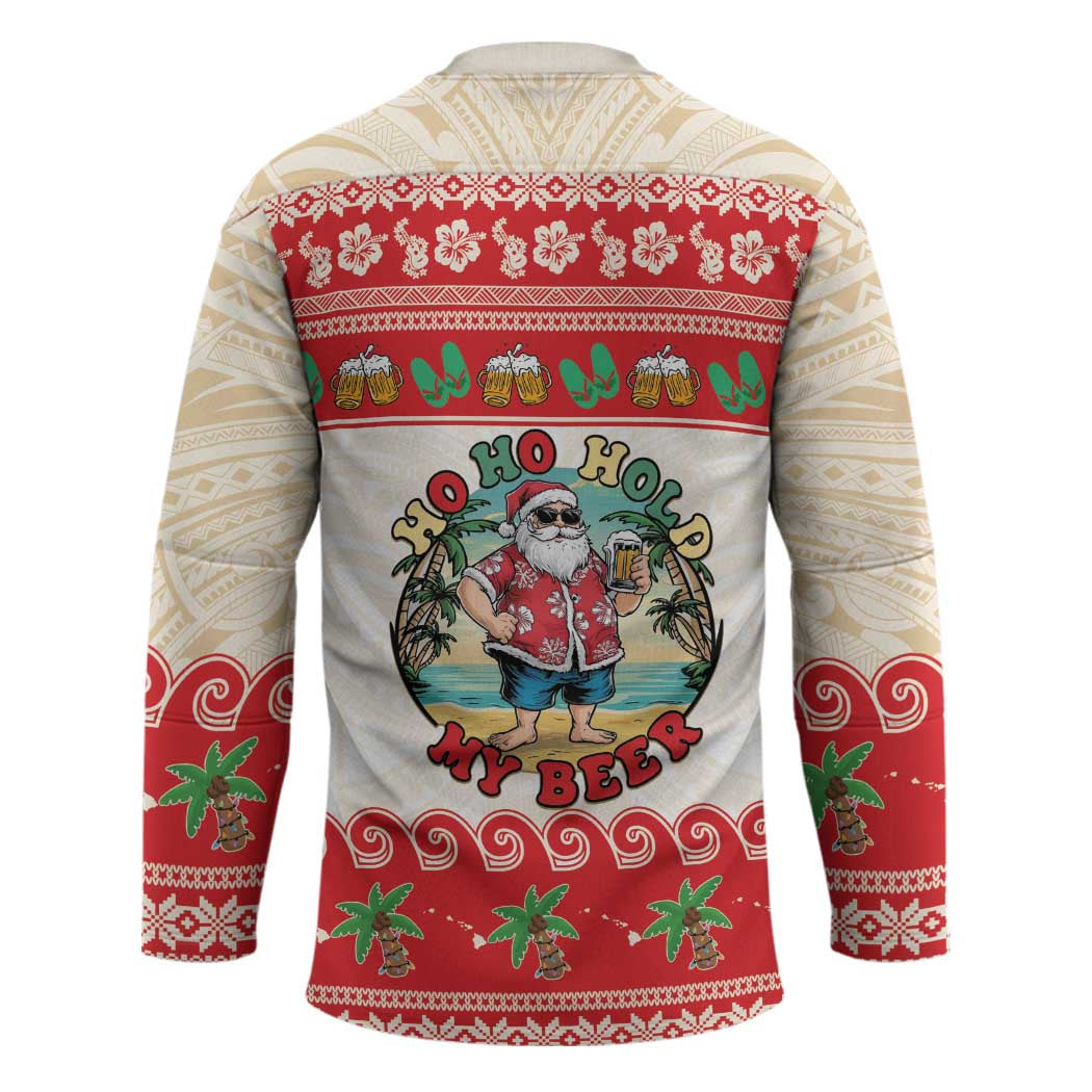Mele Kalikimaka Hawaii Hockey Jersey Funny Beer-Loving Santa Hawaiian Tropical - Polynesian Pride