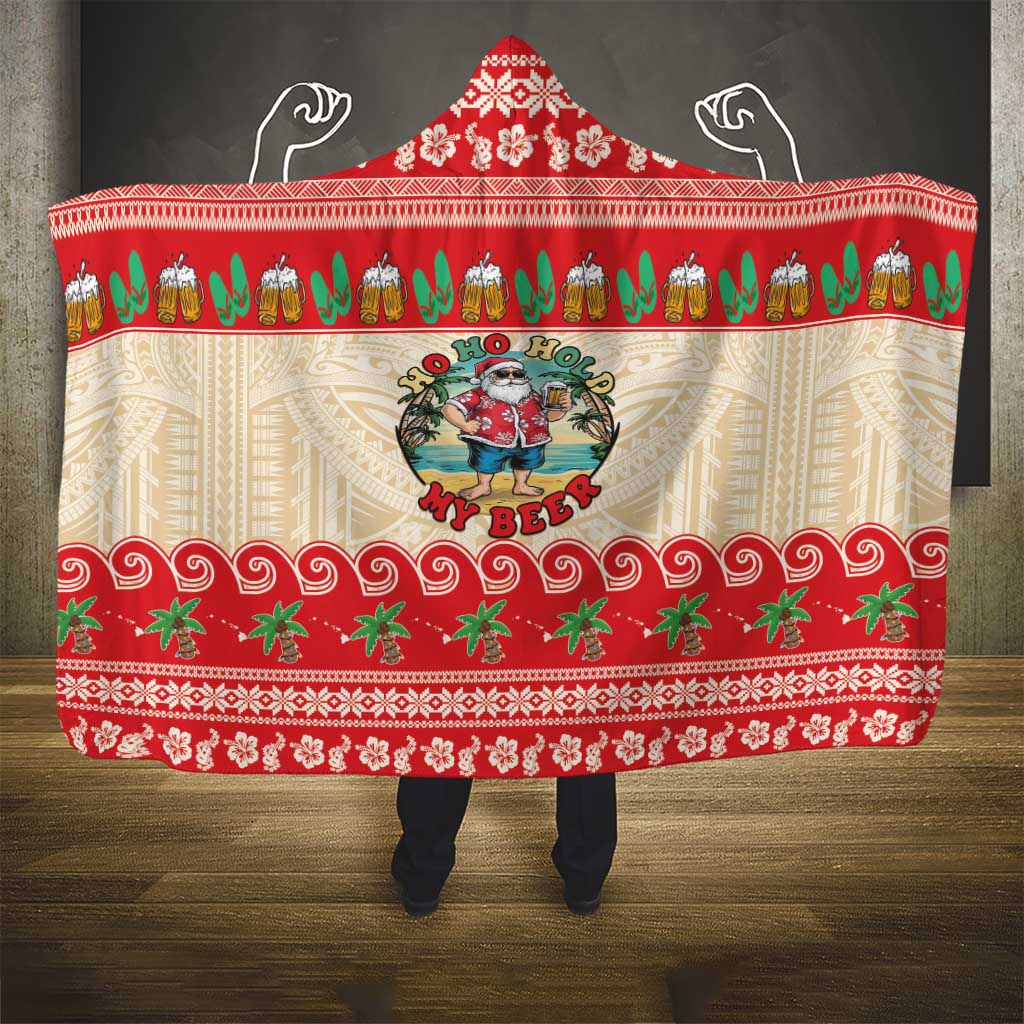 Mele Kalikimaka Hawaii Hooded Blanket Funny Beer-Loving Santa Hawaiian Tropical LT14 - Polynesian Pride
