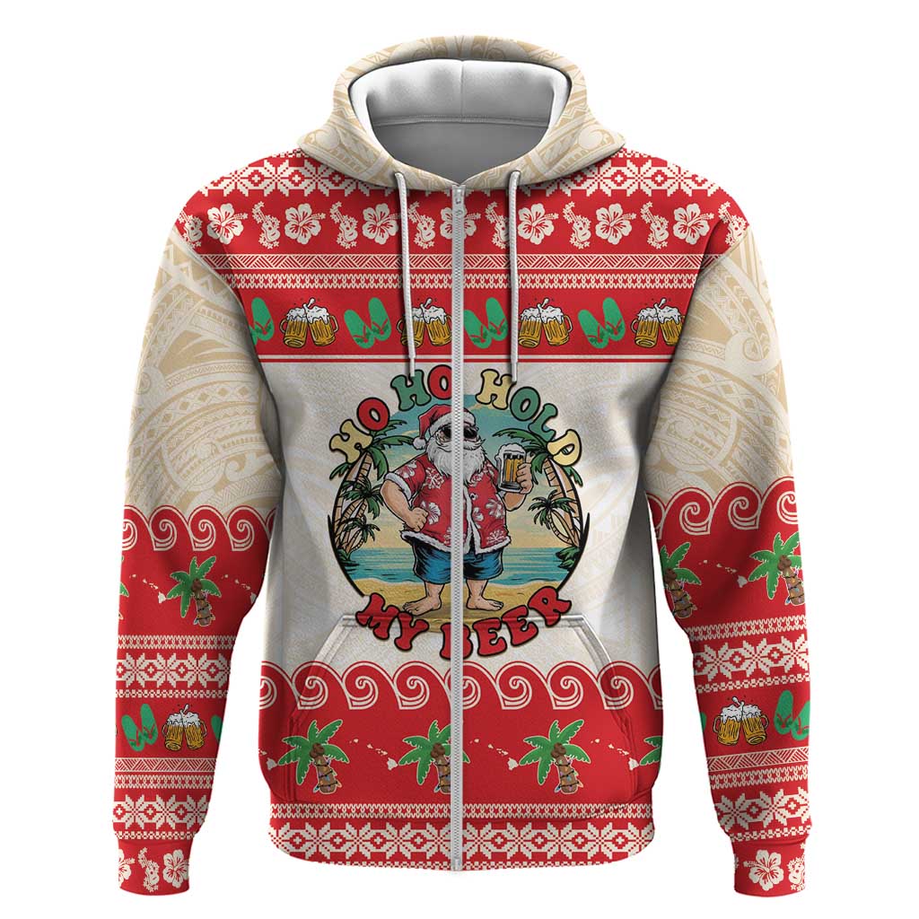 Mele Kalikimaka Hawaii Hoodie Funny Beer-Loving Santa Hawaiian Tropical - Polynesian Pride