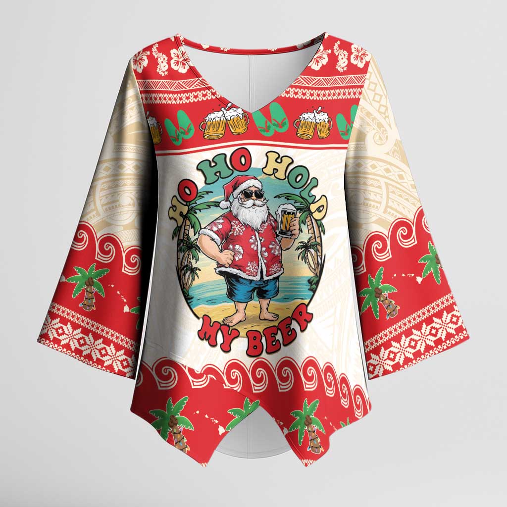 Mele Kalikimaka Hawaii Kimono Sleeve Blouse Funny Beer-Loving Santa Hawaiian Tropical LT14 Female Red - Polynesian Pride