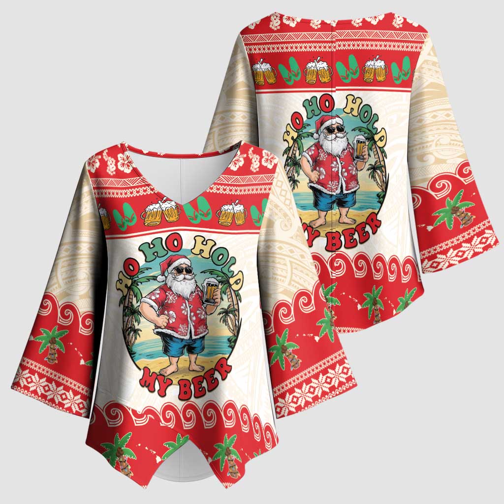 Mele Kalikimaka Hawaii Kimono Sleeve Blouse Funny Beer-Loving Santa Hawaiian Tropical LT14 - Polynesian Pride