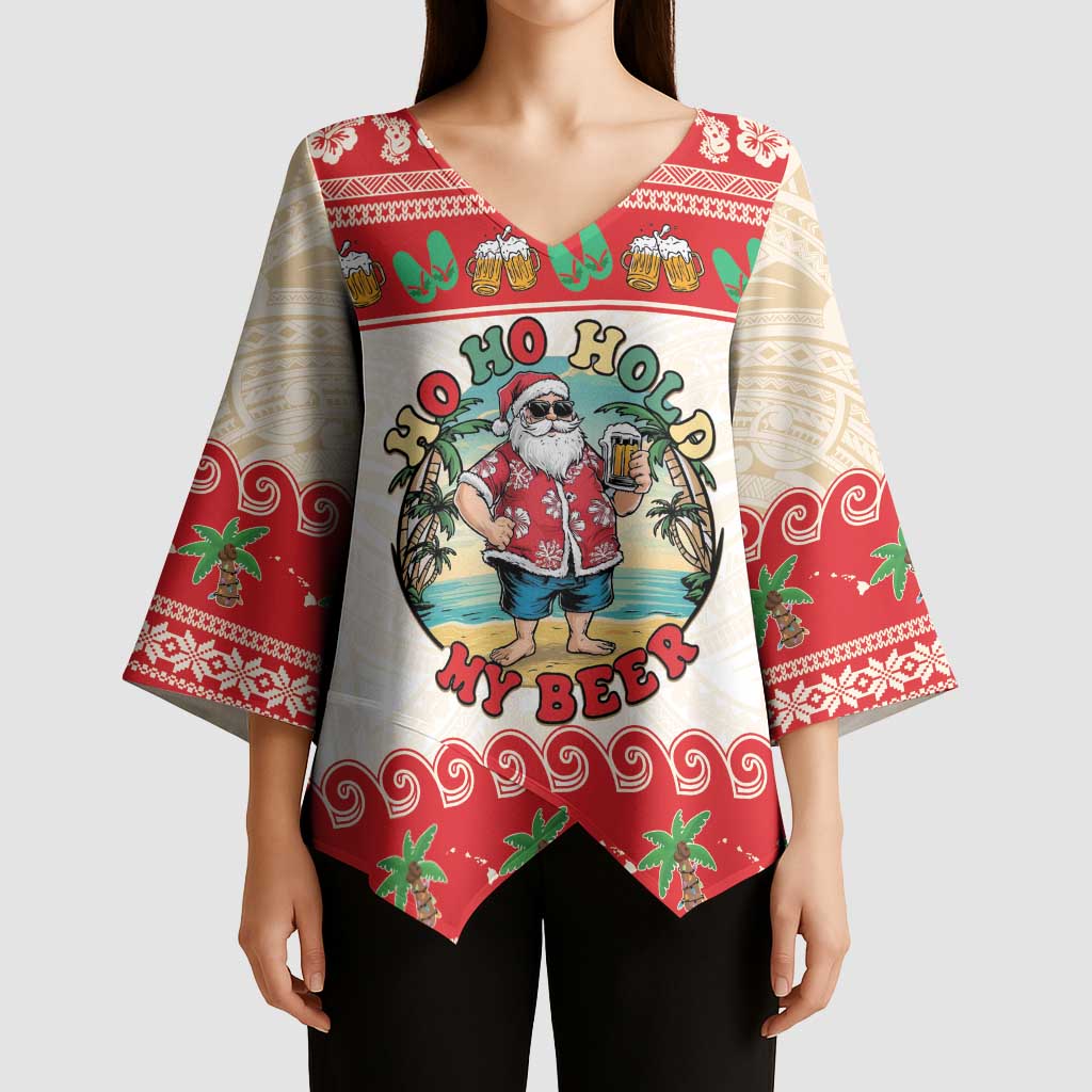 Mele Kalikimaka Hawaii Kimono Sleeve Blouse Funny Beer-Loving Santa Hawaiian Tropical LT14 - Polynesian Pride
